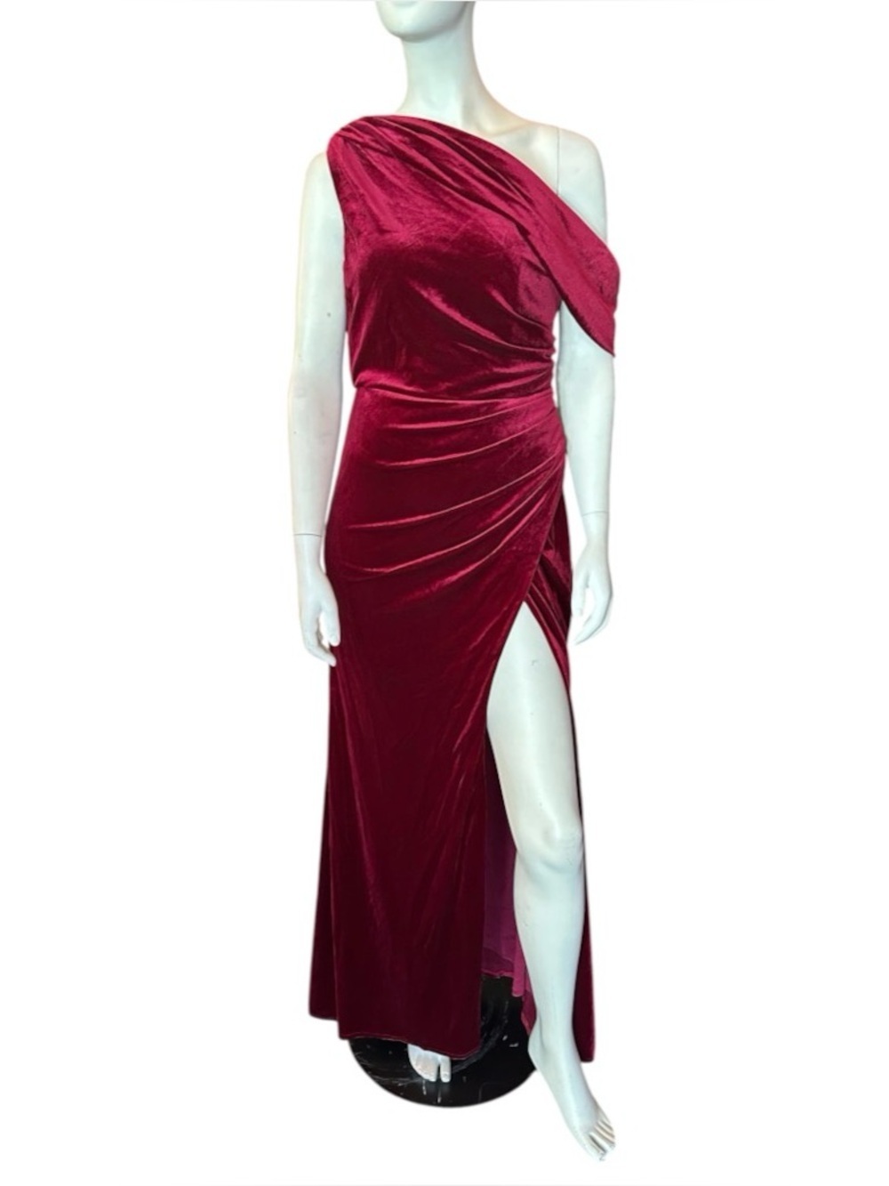 Monvelli Stretch Velvet One Shoulder Evening Gown Red Size 10 NWT